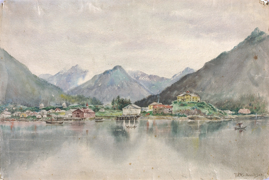 Sitka from the Islands, Showing Russian Castle, 1888, vintage artwork by Theodore J. Richardson, 12x8" (A4) Poster