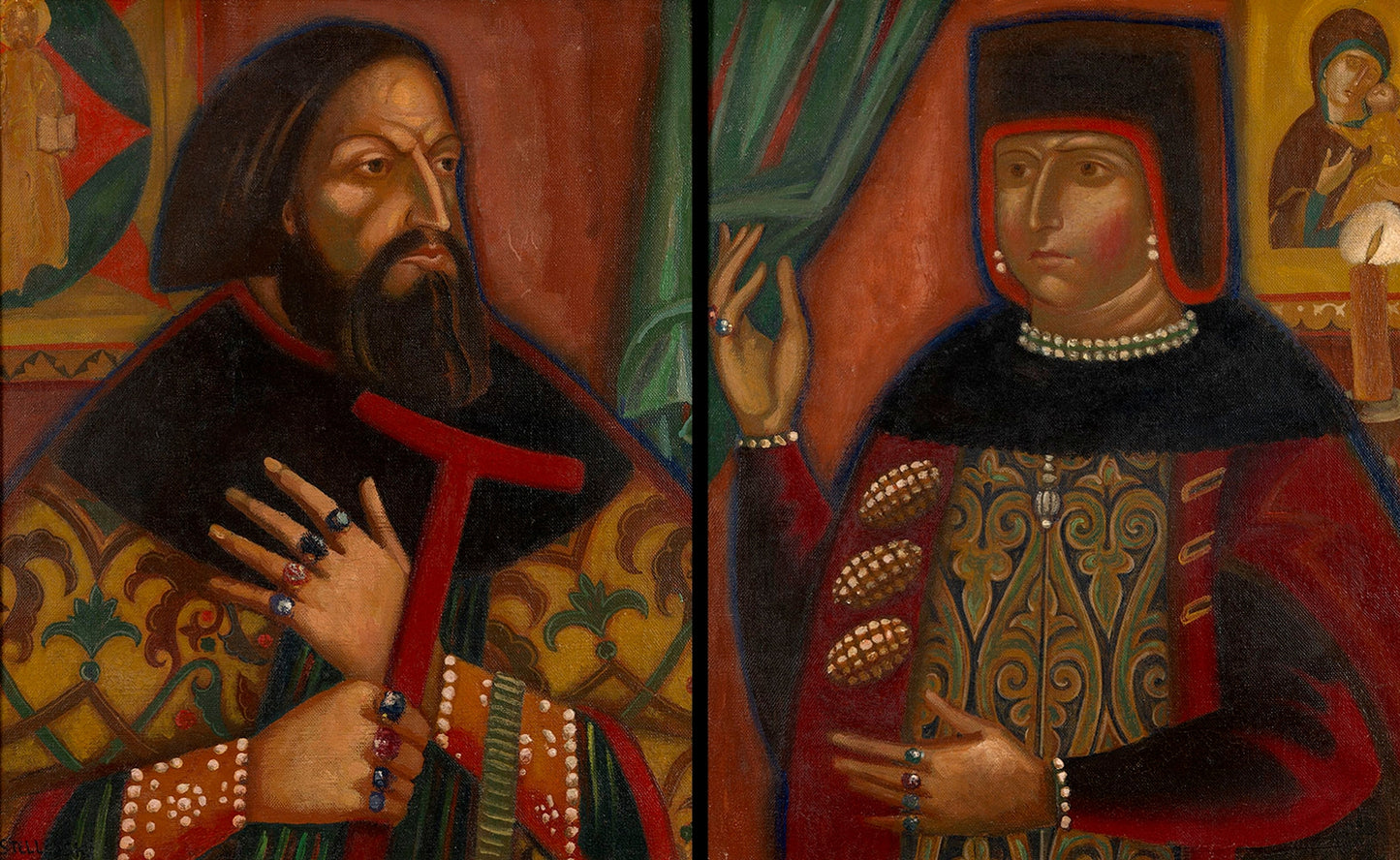 Boyar Couple, vintage artwork by Dmitri Semenovitch Stelletsky, 12x8" (A4) Poster