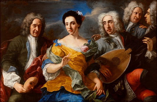 A Troupe from the Commedia Dell’arte, vintage artwork by Attributed to Pier-Leone Ghezzi, 12x8" (A4) Poster