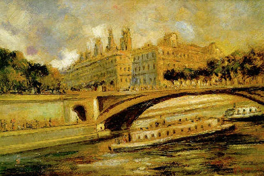 Boats in the River Seine, vintage artwork by Pere Ysern i Alie, 12x8" (A4) Poster