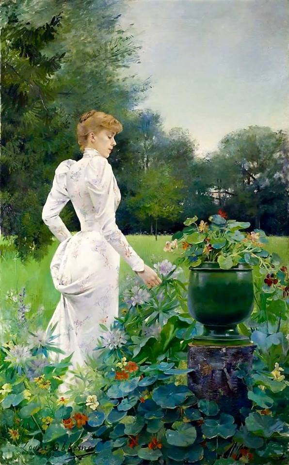 Dans les fleurs, vintage artwork by Louise Abbema, 12x8" (A4) Poster