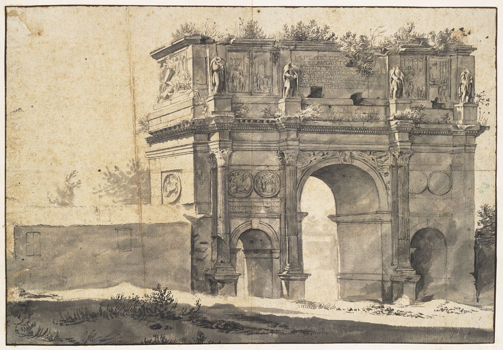 View of the Arch of Constantine, seen from the Colosseum, vintage artwork by Jan Asselijn, 12x8" (A4) Poster