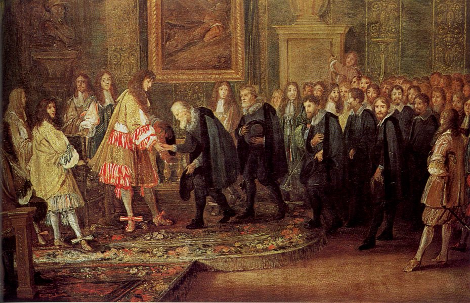 Louis XIV receives a delegation from the Swiss Confederation in the Louvre, vintage artwork by Adam Frans van der Meulen, 12x8" (A4) Poster
