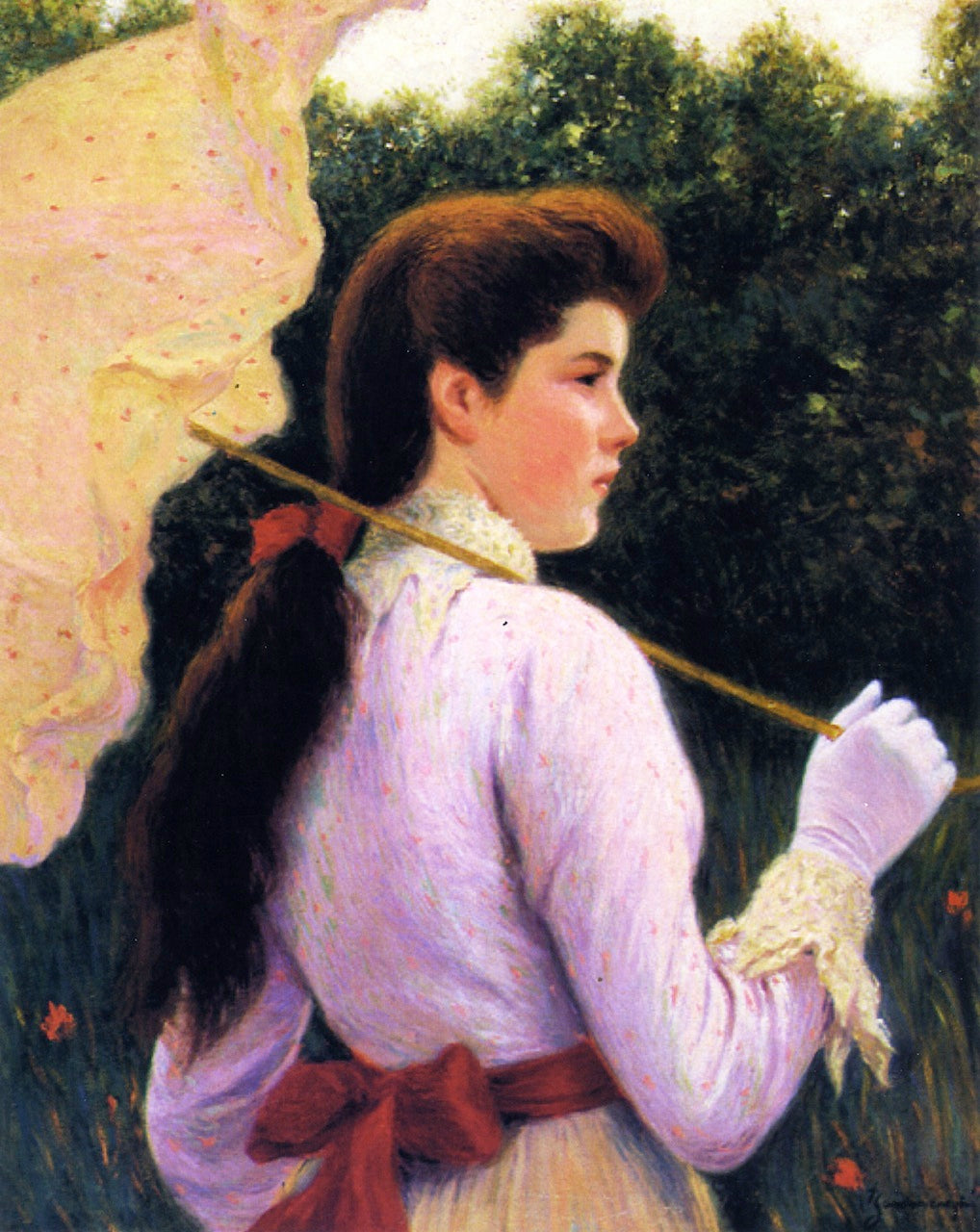 Girl with Umbrella, vintage artwork by Federico Zandomeneghi, 12x8" (A4) Poster