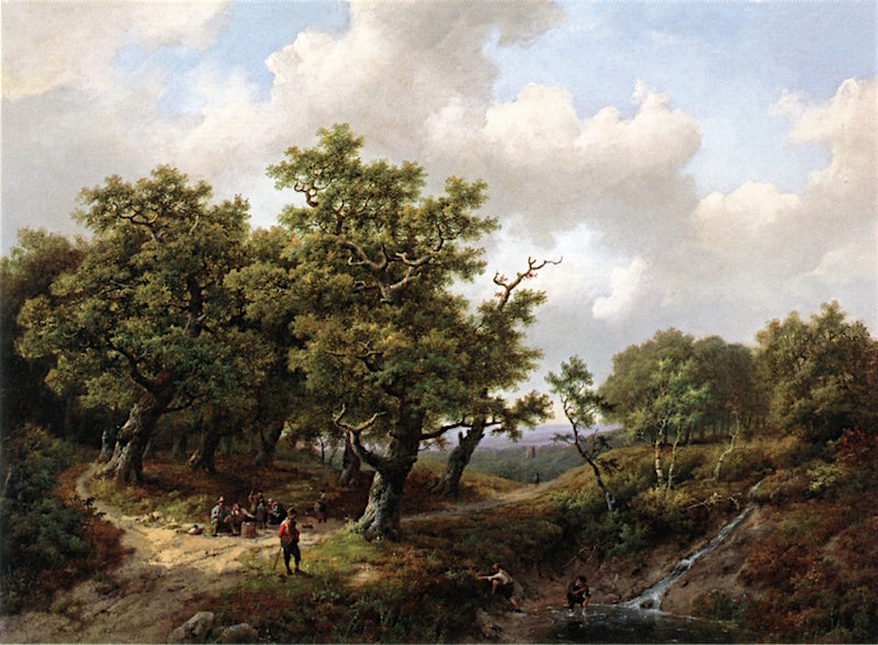 A Wooded Landscape with Figures Resting near a Stream, vintage artwork by Marinus Adrianus Koekkoek, A3 (16x12") Poster Print