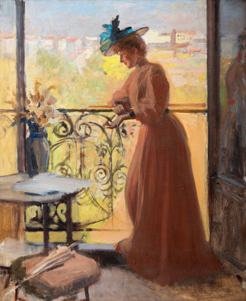 Lady on the Balcony, vintage artwork by Albert Edelfelt, 12x8" (A4) Poster