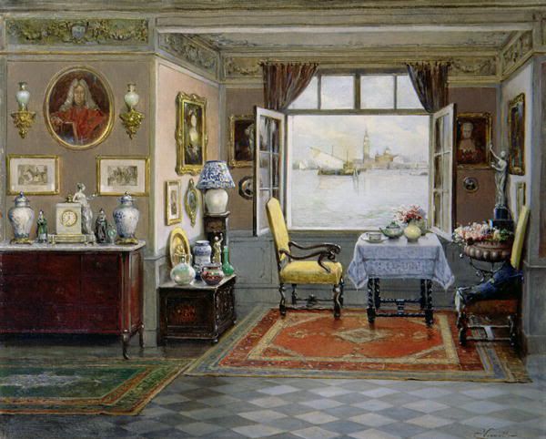 awing room interior with a view of Venice by Cesare Vianello,A3(16x12")Poster