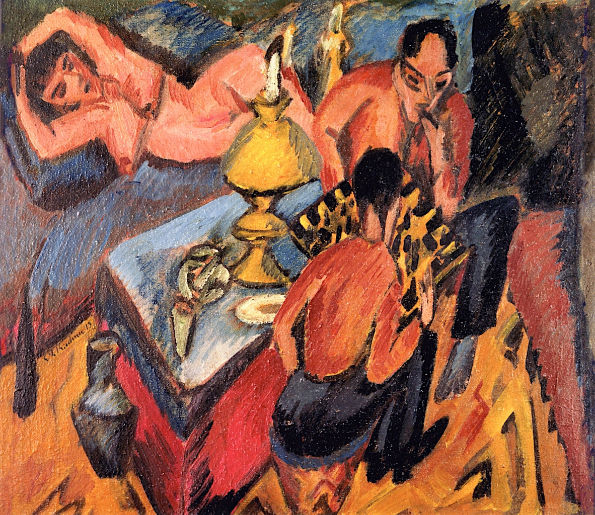 Erich Henkel and Otto Mueller Playing Chess, vintage artwork by Ernst Ludwig Kirchner, 12x8" (A4) Poster