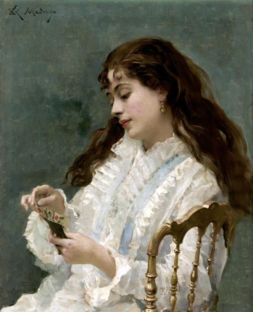 Aline playing cards, vintage artwork by Raimundo de Madrazo y Garreta, 12x8" (A4) Poster