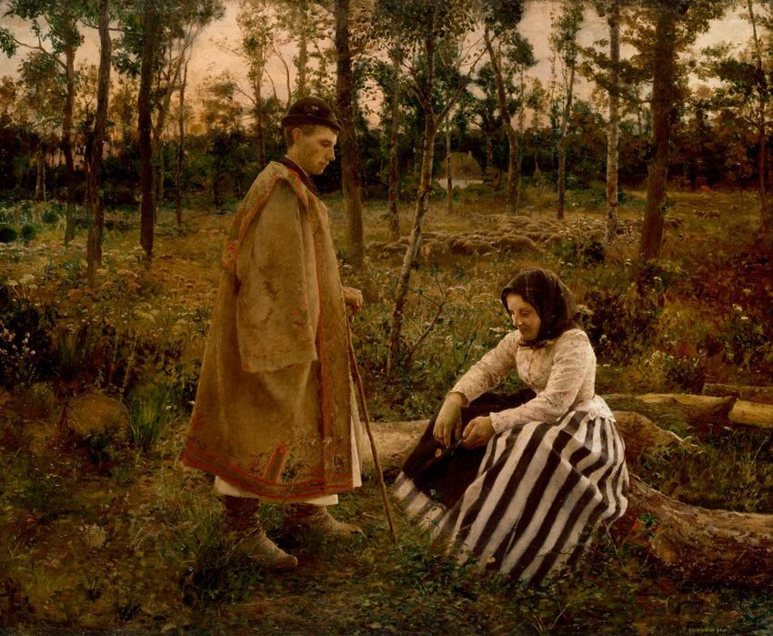 Shepherd and Peasant Woman, vintage artwork by Bela Iványi Grünwald, 12x8" (A4) Poster