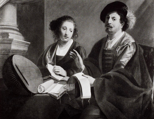 Musical duo, vintage artwork by Theodore Rombouts, 12x8" (A4) Poster