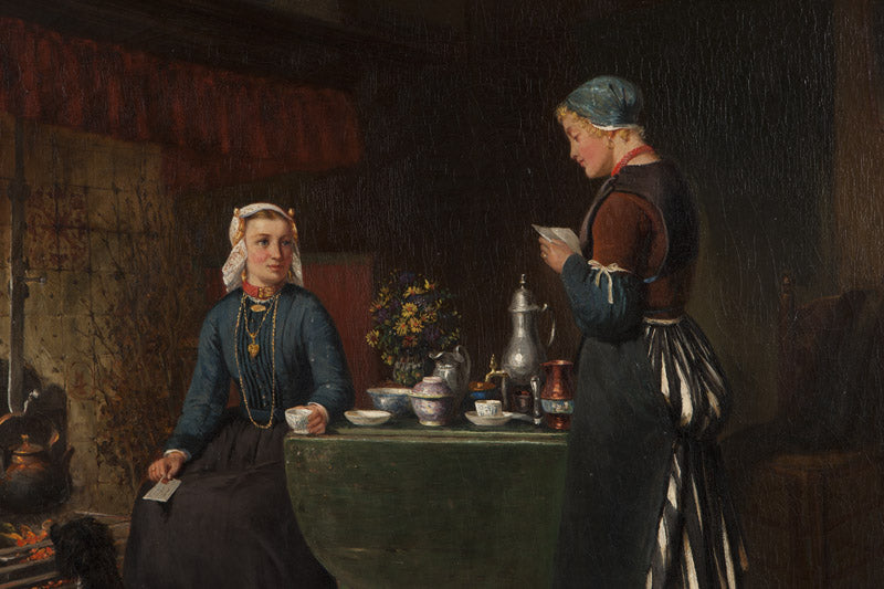 Figures in a Dutch Interior, vintage artwork by Sipke Kool, 12x8" (A4) Poster