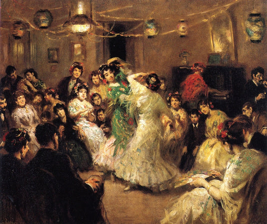A Family Party, Triana, Sevilla, vintage artwork by Francis Luis Mora, 12x8" (A4) Poster