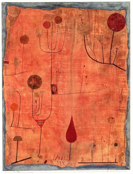 Fruits on Red, vintage artwork by Paul Klee, 12x8" (A4) Poster