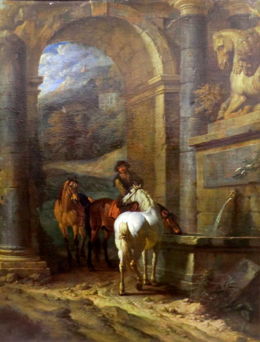 The Horse Trough, vintage artwork by Pieter van Bloemen, 12x8" (A4) Poster