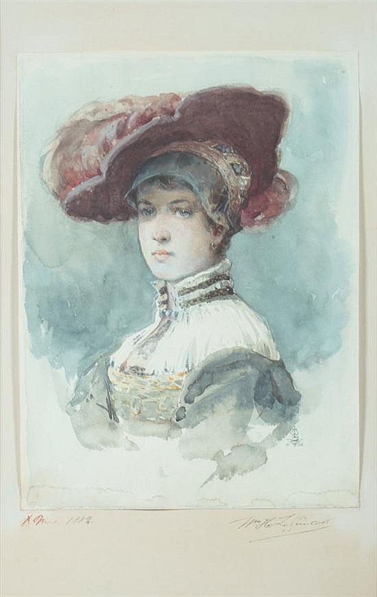 La chapeau magenta, vintage artwork by William Henry Lippincott, 12x8" (A4) Poster