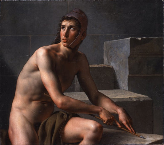 Study of a young marksman sharpening his arrow, vintage artwork by Christoffer Wilhelm Eckersberg, 12x8" (A4) Poster