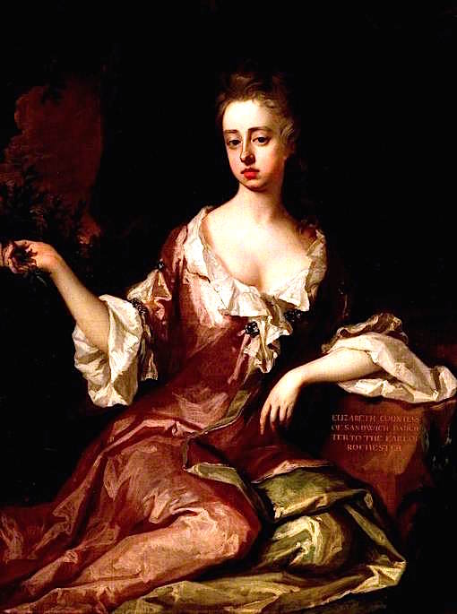 Elizabeth, Countess of Sandwich, vintage artwork by Michael Dahl, 12x8" (A4) Poster