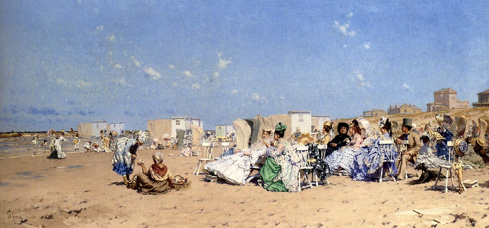 Beach at Schevingen, Holland, vintage artwork by Frederik Henrdik Kaemmerer, 12x8" (A4) Poster