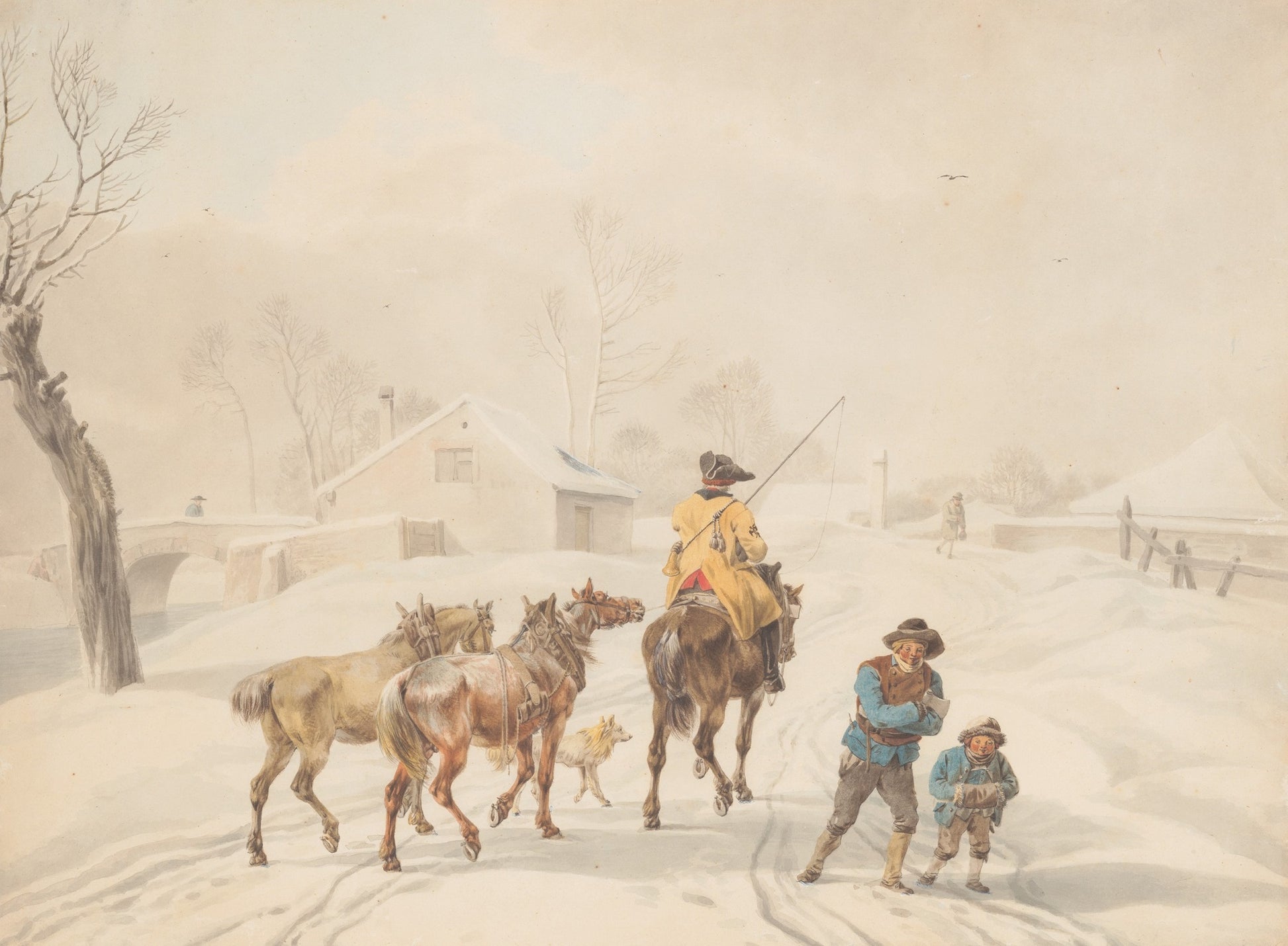 Postilion on Horse in a Winter Landscape, vintage artwork by Wilhelm von Kobell, 12x8" (A4) Poster