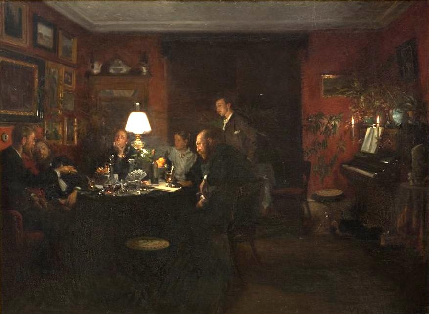 Evening Talk, vintage artwork by Viggo Johansen, 12x8" (A4) Poster