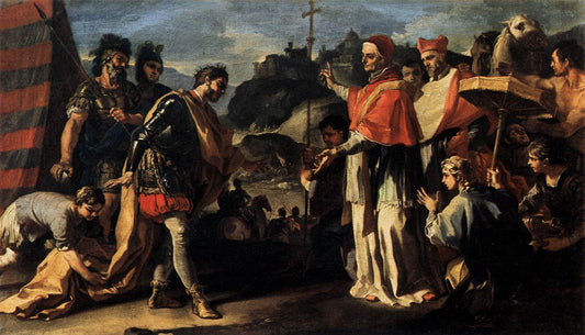 The Meeting of Pope Leo and Attila, vintage artwork by Francesco Solimena, 12x8" (A4) Poster