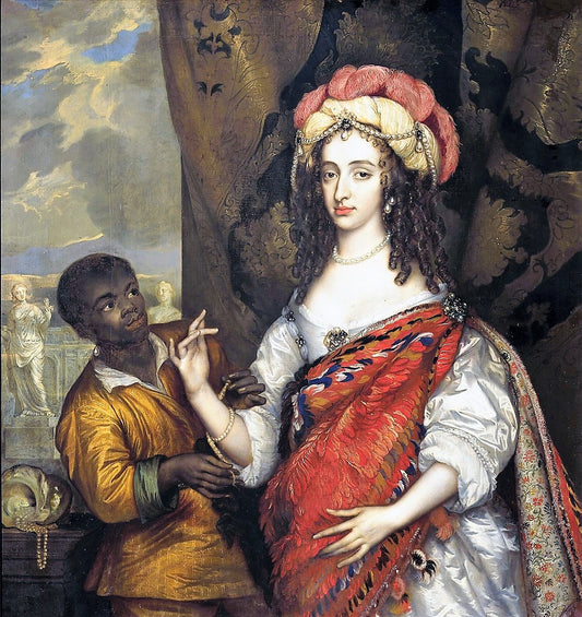 Portrait of Maria Henriëtte Stuart, Prince Willem II of Oranje with a Negro Page, vintage artwork by Adriaen Hanneman, 12x8" (A4) Poster