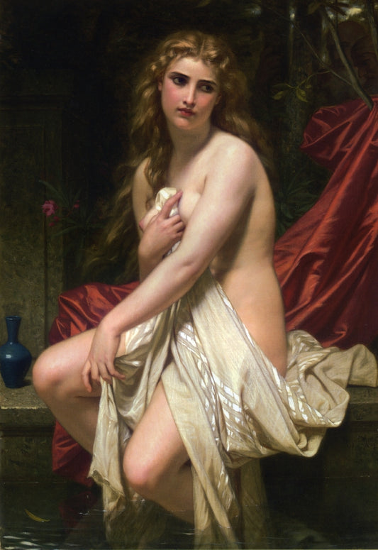 Susannah at Her Bath, vintage artwork by Hugues Merle, 12x8" (A4) Poster