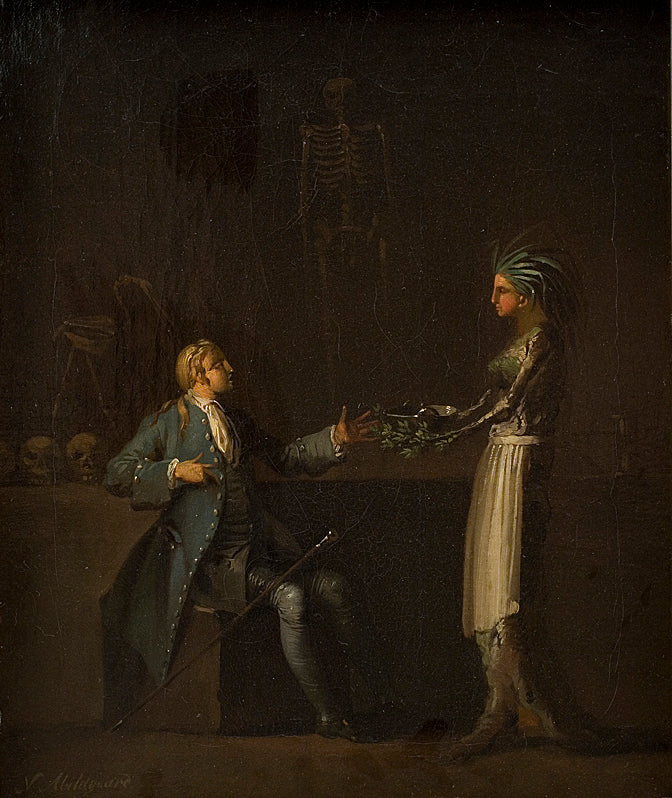 The Doctor's Wife Reveals Her Husband's Intention of Anatomising Niels Klim, vintage artwork by Nicolai Abraham Abildgaard, 12x8" (A4) Poster