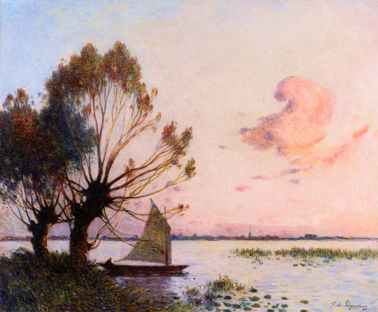 Sailboat on the Marsh of the Grande Brière, vintage artwork by Ferdinand du Puigaudeau, 12x8" (A4) Poster