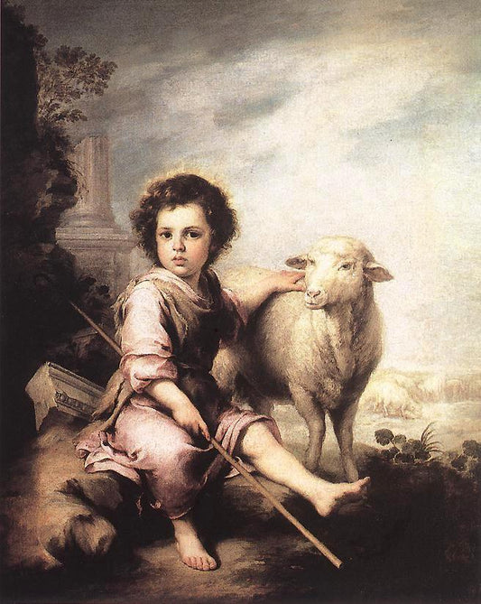 Christ the Good Shepherd, vintage artwork by Bartolome Esteban Murillo, 12x8" (A4) Poster