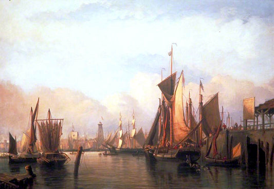 Billingsgate Wharf, London, vintage artwork by John Wilson Carmichael, A3 (16x12") Poster Print
