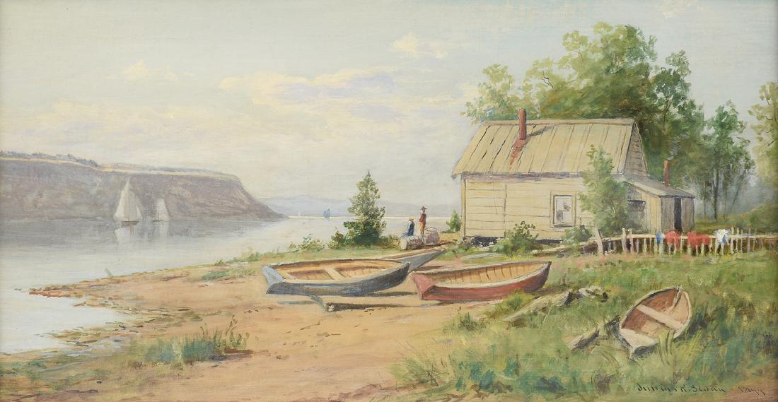 Fisherman Shack on Hudson River, vintage artwork by Junius R. Sloan, 12x8" (A4) Poster