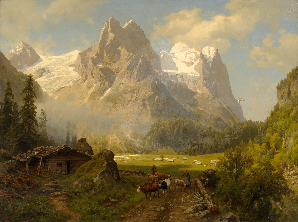 The Massif of the Wetterhorn, vintage artwork by August Wilhelm Leu, A3 (16x12") Poster Print