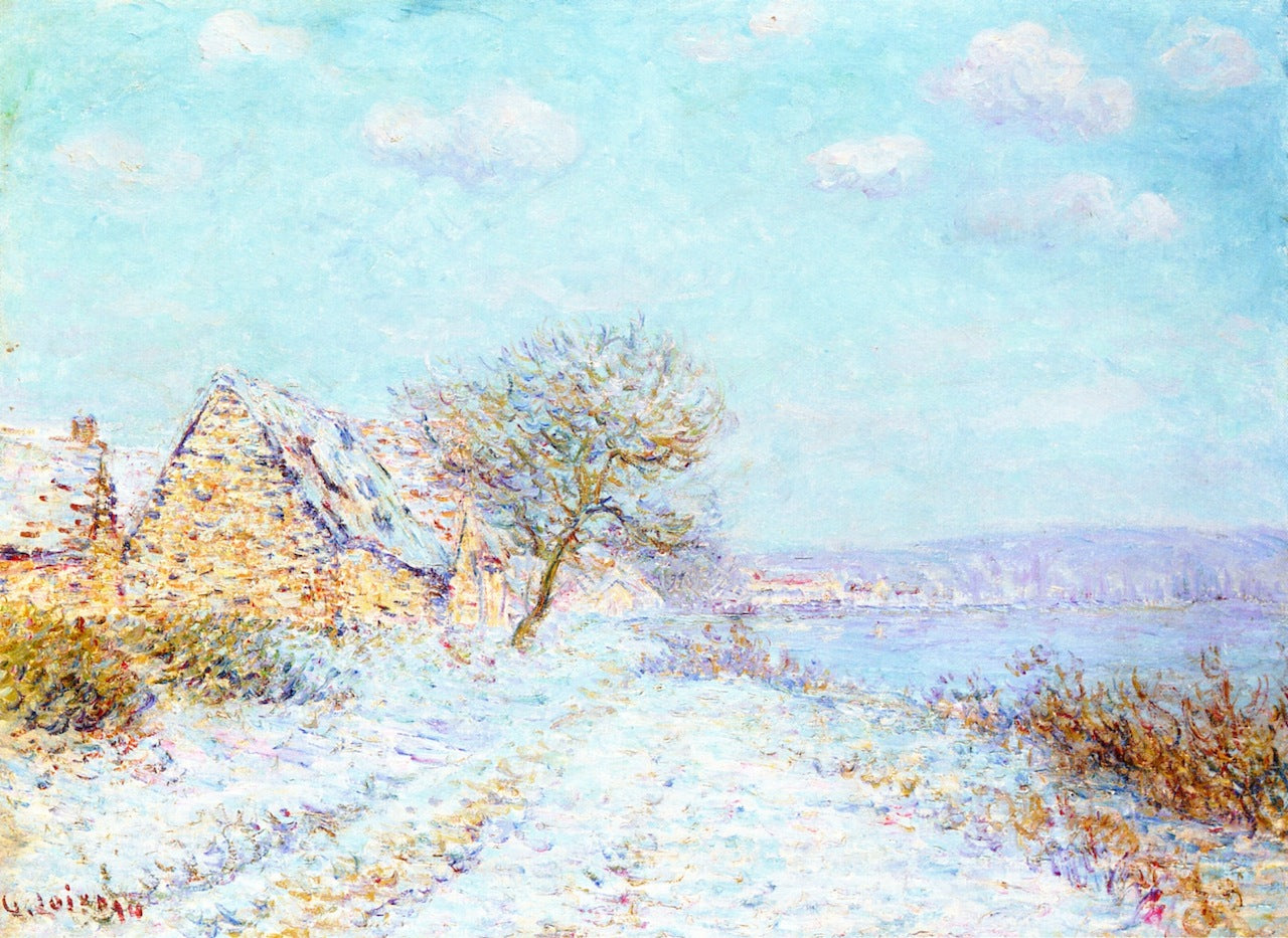 Banks of the Seine, Snow, Frost, Sunshine, vintage artwork by Gustave Loiseau, 12x8" (A4) Poster