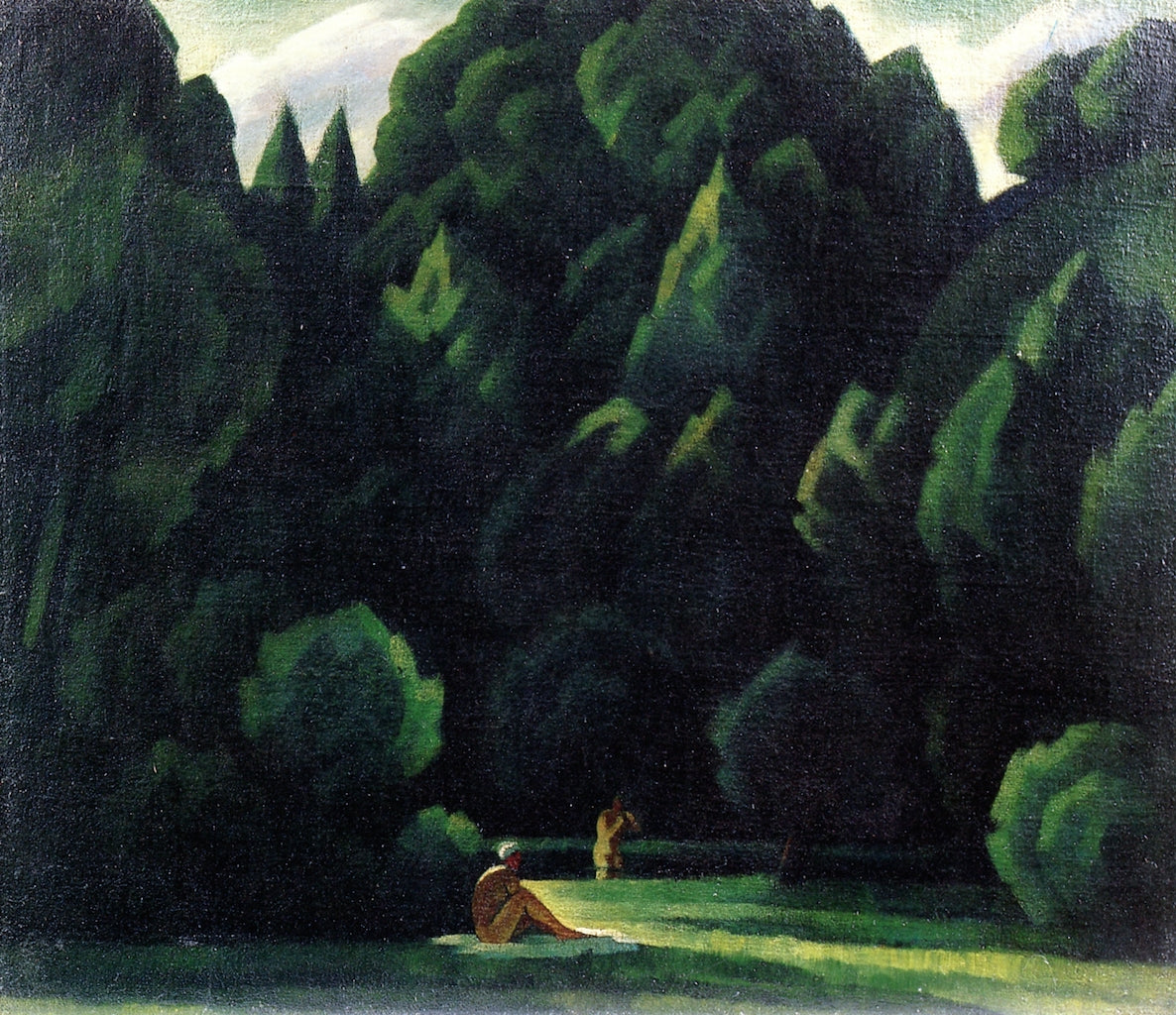 Park with Bathers, vintage artwork by Adolf Erbslöh, 12x8" (A4) Poster
