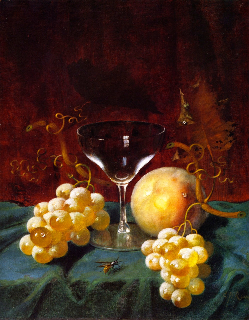 White Grapes and Wine Glass, vintage artwork by Carducius Plantagenet Ream, 12x8" (A4) Poster