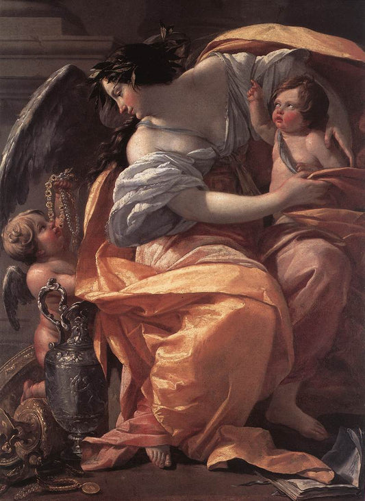 Allegory of Wealth, vintage artwork by Simon Vouet, 12x8" (A4) Poster