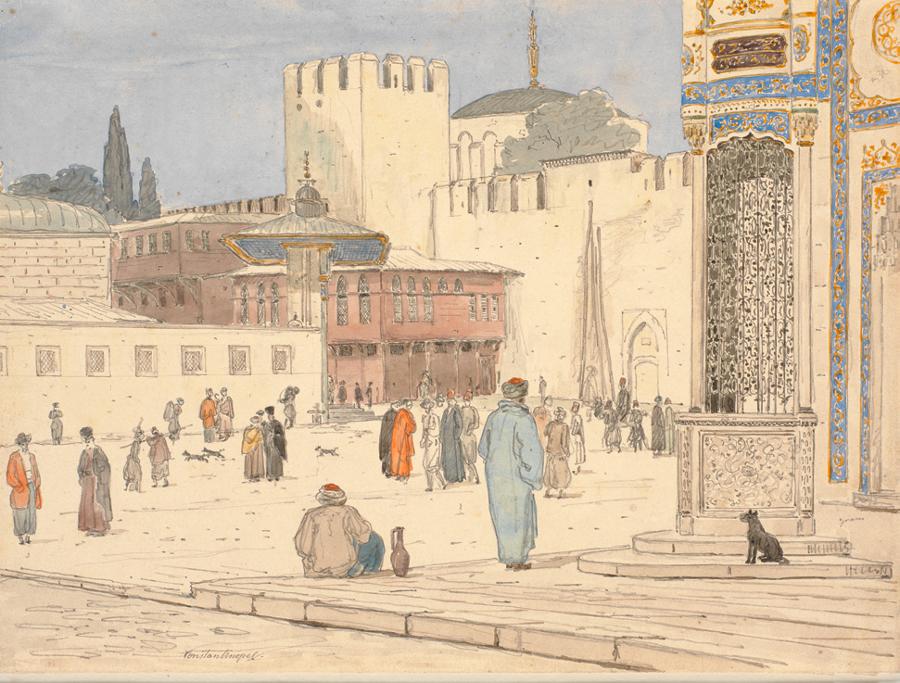 Square in Front of the Bab-i Humayun Gate in Constantinople, vintage artwork by Martinus Rørby e, A3 (16x12") Poster Print