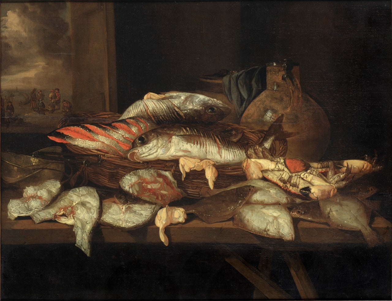 Still Life with Halibut and Other Fish, vintage artwork by Abraham van Beyeren, 12x8" (A4) Poster