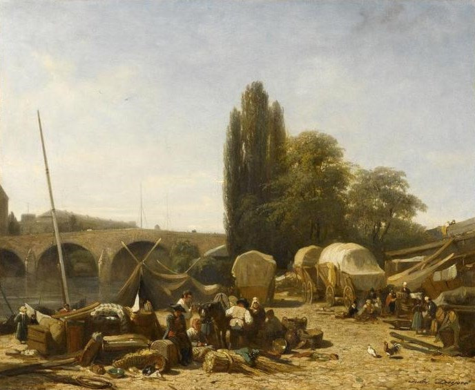 The Port of Saint-Nicolas in Paris, vintage artwork by Jules Dupre, A3 (16x12") Poster Print
