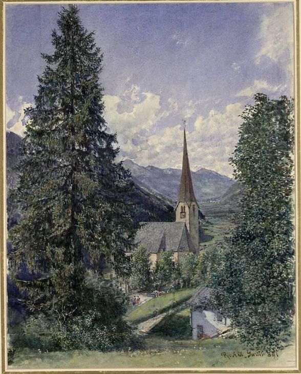 Church in Gastein, vintage artwork by Rudolf von Alt, A3 (16x12") Poster Print