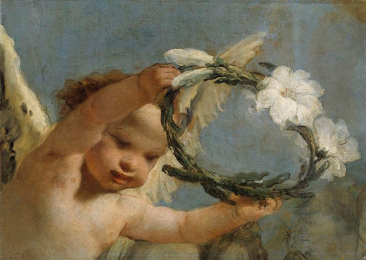 Angel with a Crown of Lilies, vintage artwork by Giovanni Battista Tiepolo, 12x8" (A4) Poster