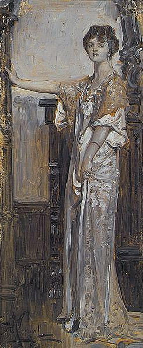 man Standing by Carved Wood Furniture by Albert Beck Wenzell,A3(16x12")Poster