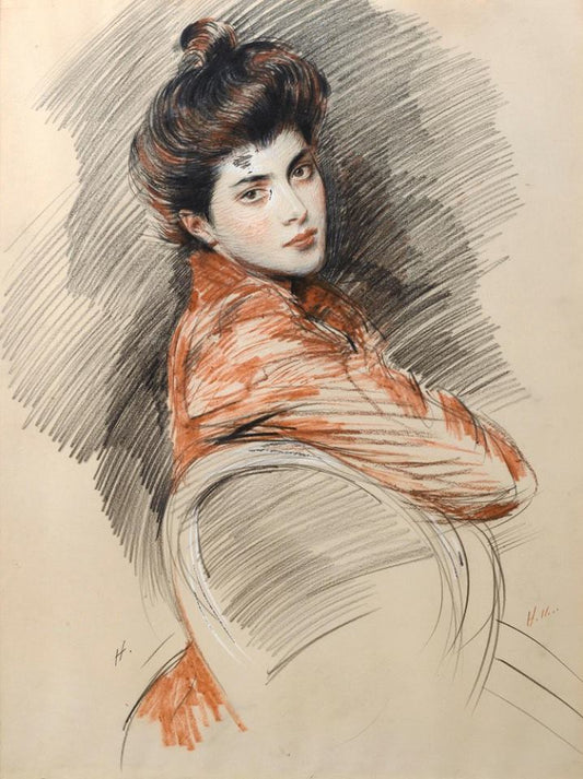 Portrait Of Elisabeth Van Biema, vintage artwork by Paul Cesar Helleu, 12x8" (A4) Poster