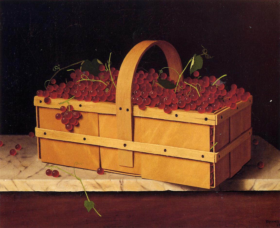 A Basket of Catawba Grapes, vintage artwork by William Michael Harnett, 12x8" (A4) Poster