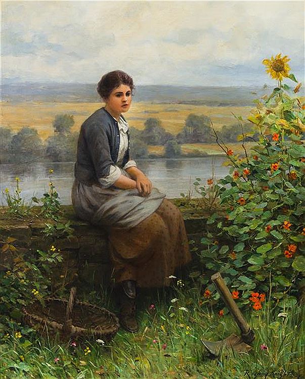 Idle Moment, vintage artwork by Daniel Ridgway Knight, 12x8" (A4) Poster