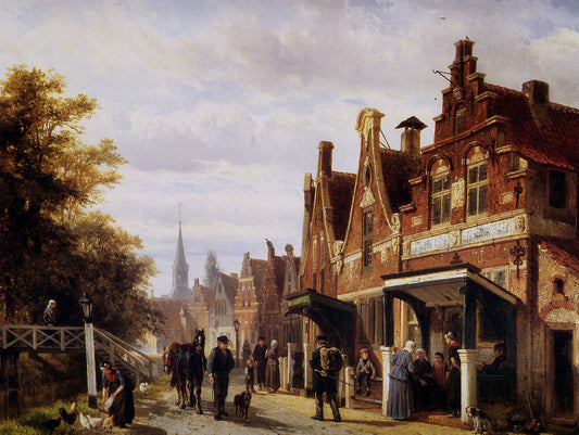 Village view, vintage artwork by Cornelis Springer, A3 (16x12") Poster Print