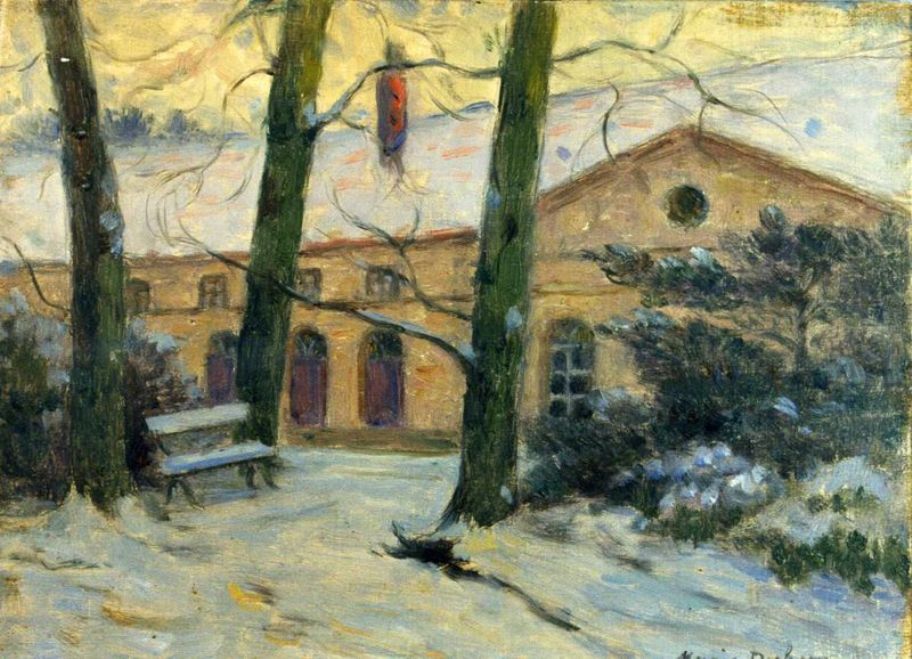 Bench beside a Building in the Snow by Henri Duhem,A3(16x12")Poster