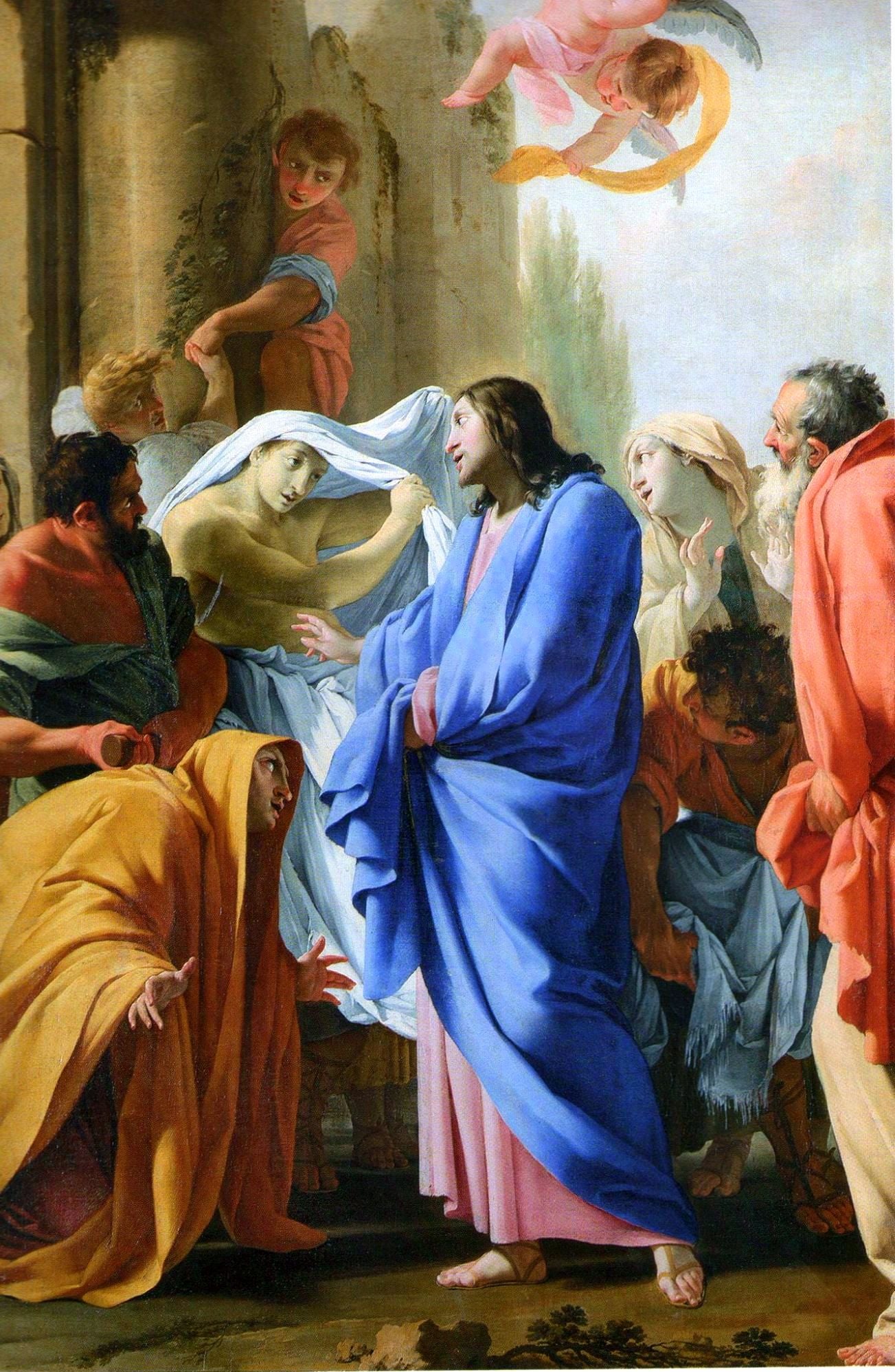 Raising of the Son of the Widow of Nain, vintage artwork by Eustache Le Sueur, 12x8" (A4) Poster